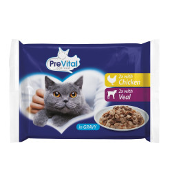 Kapsička pro kočky PreVital kočka kuře a telecí v omáčce, kapsa 100 g (4 pack)