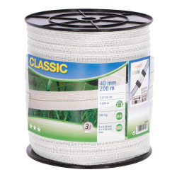 Ohradníková páska Classic 200 m, 40 mm, bílá, 9×0,2 + 4×0,3 Niro