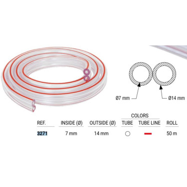 Dvojitá hadice podtlaková k pulzátoru dojení 7x14 mm, červený proužek / 1m