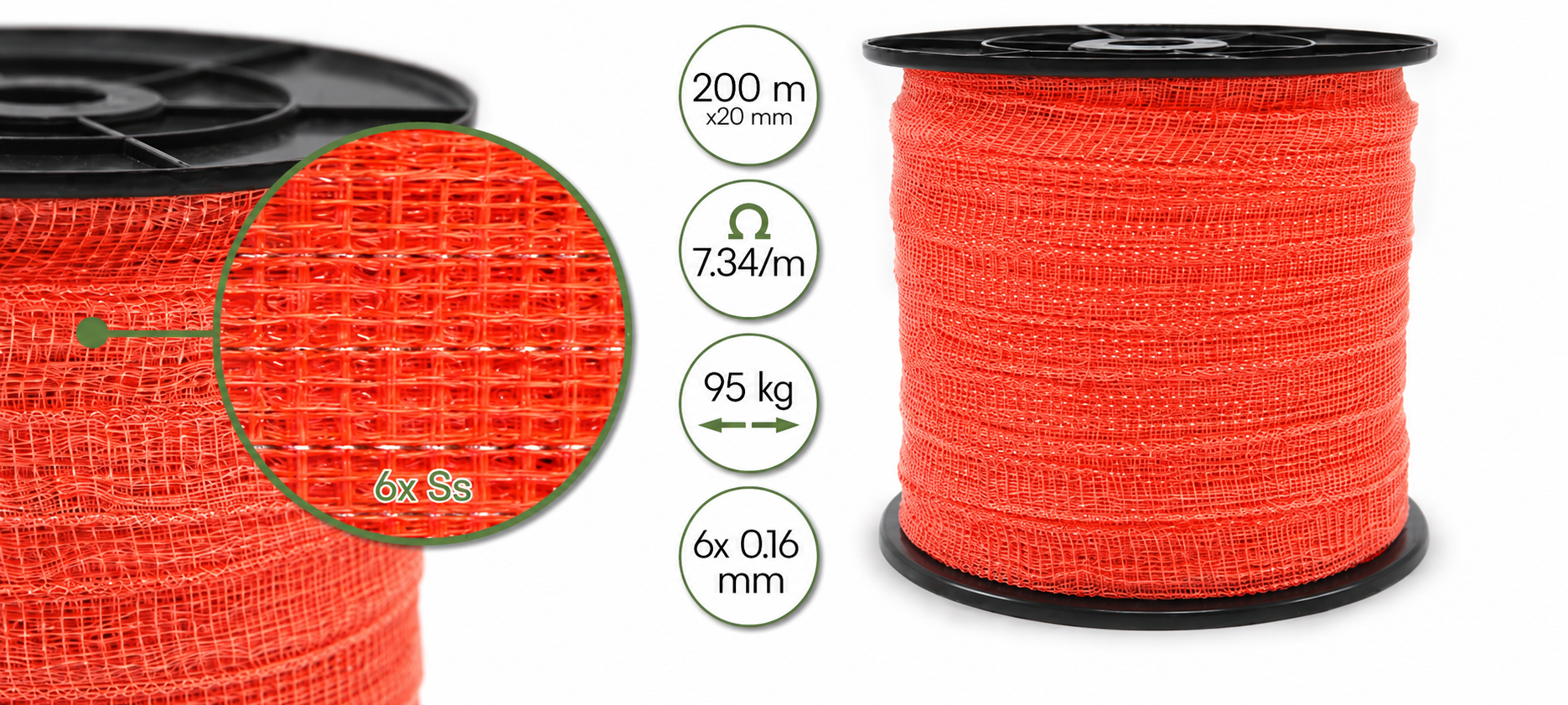 Páska pro elektrický ohradník, šířka 20 mm, 200 m, oranžová banner